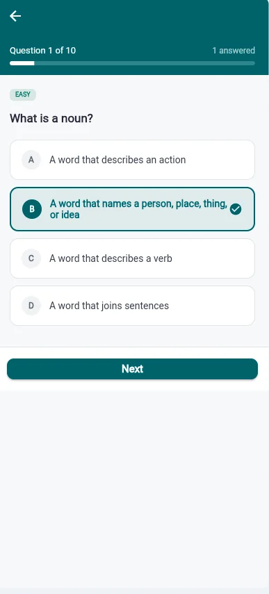 iBilSchool multiple-choice quiz question testing a child's lesson knowledge