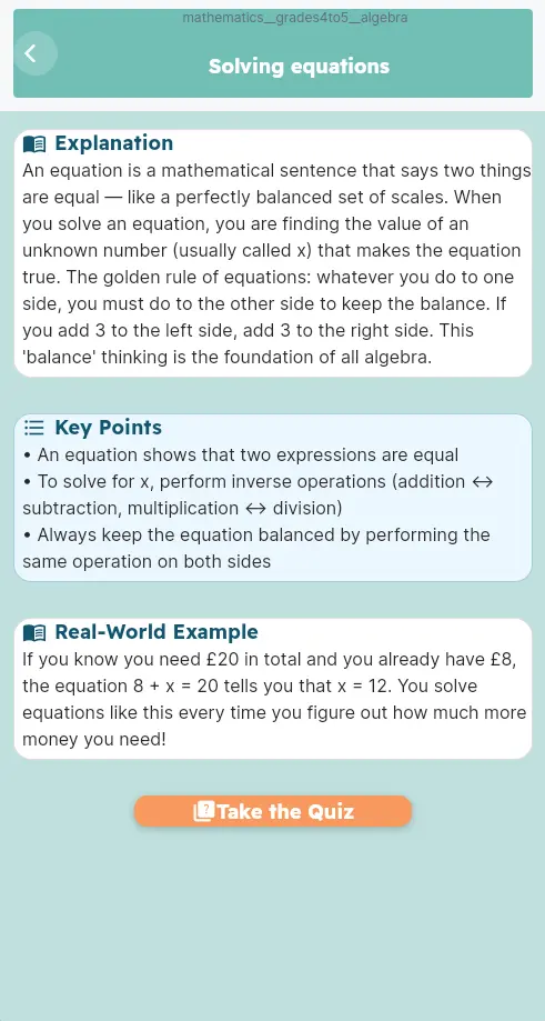 iBilSchool lesson detail page used as a revision guide with key points and Islamic connection